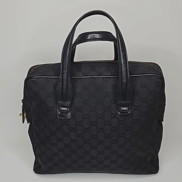 Authentic Gucci Monogram Handbag Tote Black on Black - Picture 1 of 16